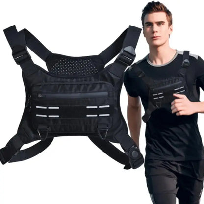 Adjustable Running Chest Bag Running Vest Bag Reflective Front Chest Pack with Phone Holder Breathable Cycling Vest for Sport